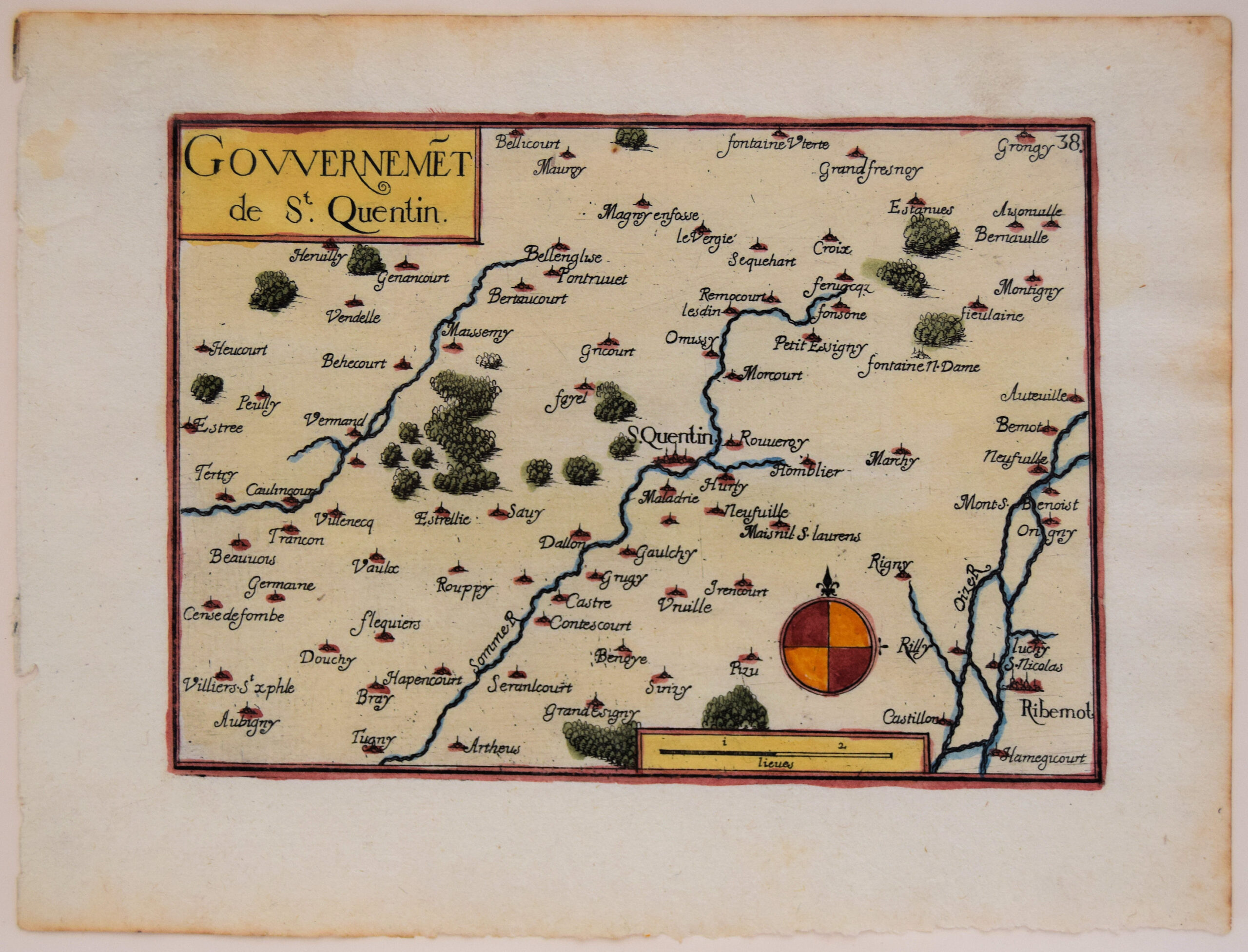 ST. QUENTIN. FRANCE. Original copper engraving drawn by Christophe Nicolas Tassin. 1634