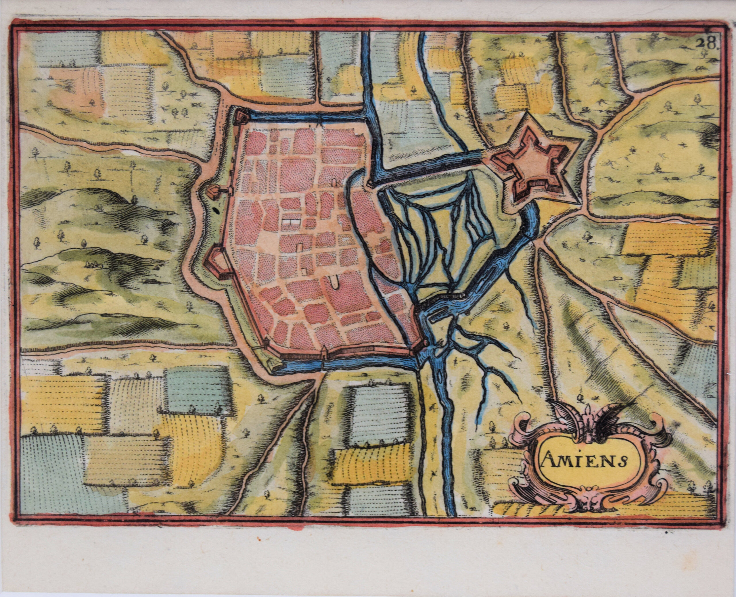 AMIENS. AERIAL VIEW. FRANCE. Original copper engraving drawn by Christophe Nicolas Tassin. 1634