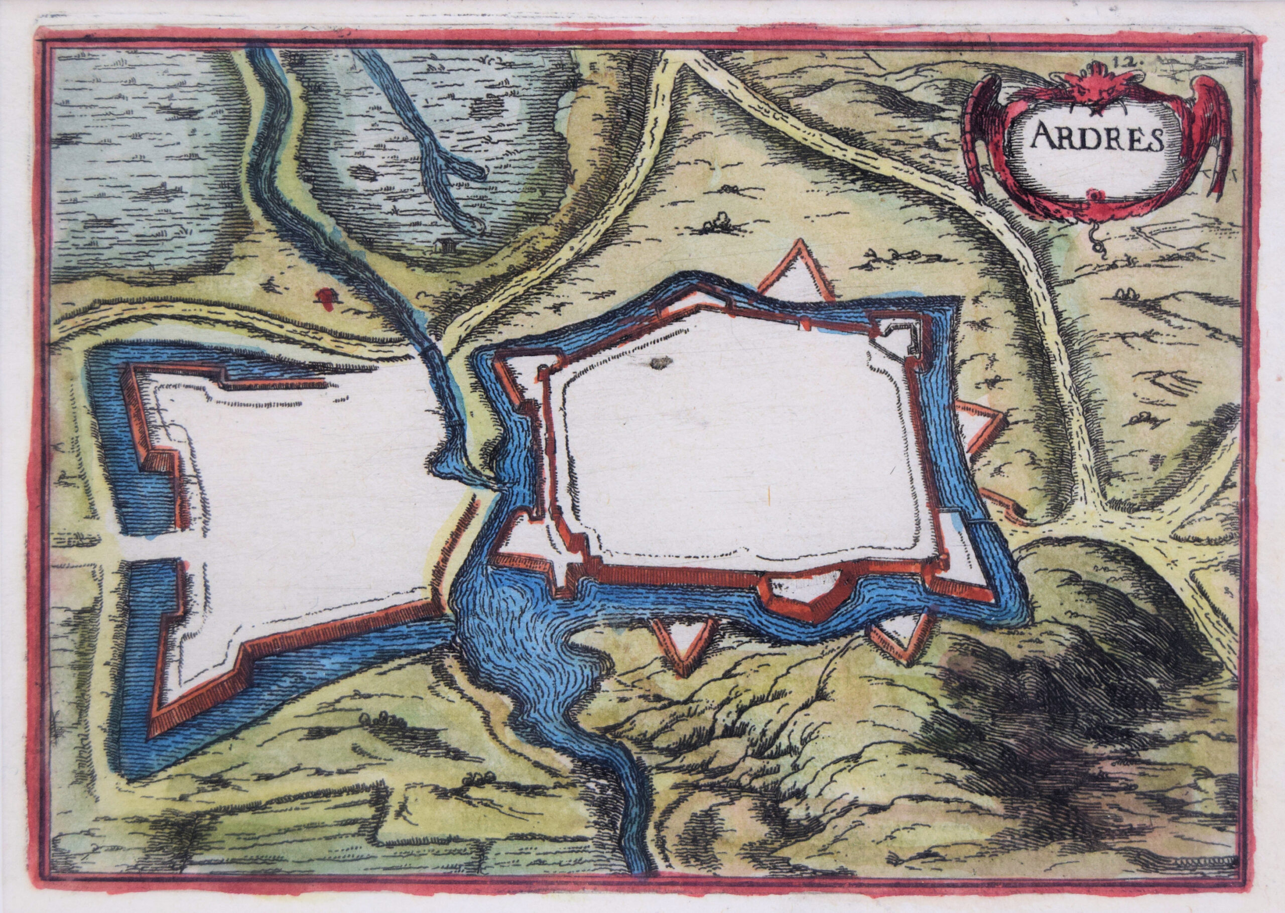 ardres. france. Original copper engraving drawn by Christophe Nicolas Tassin. 1634