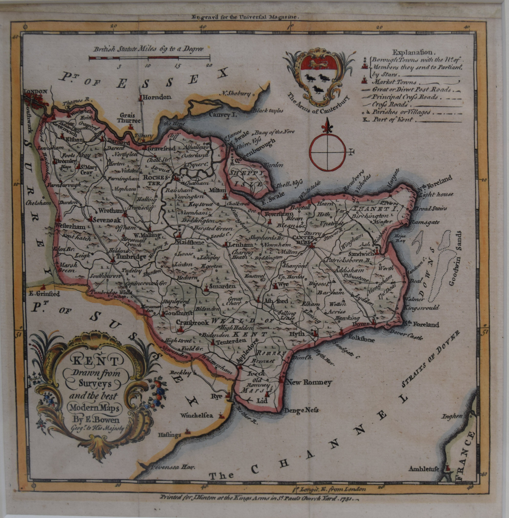 KENT DRAWN FROM SURVEYS AND THE BEST MODERN MAPS BY E. BOWEN GEOG., TO HIS MAJESTY..