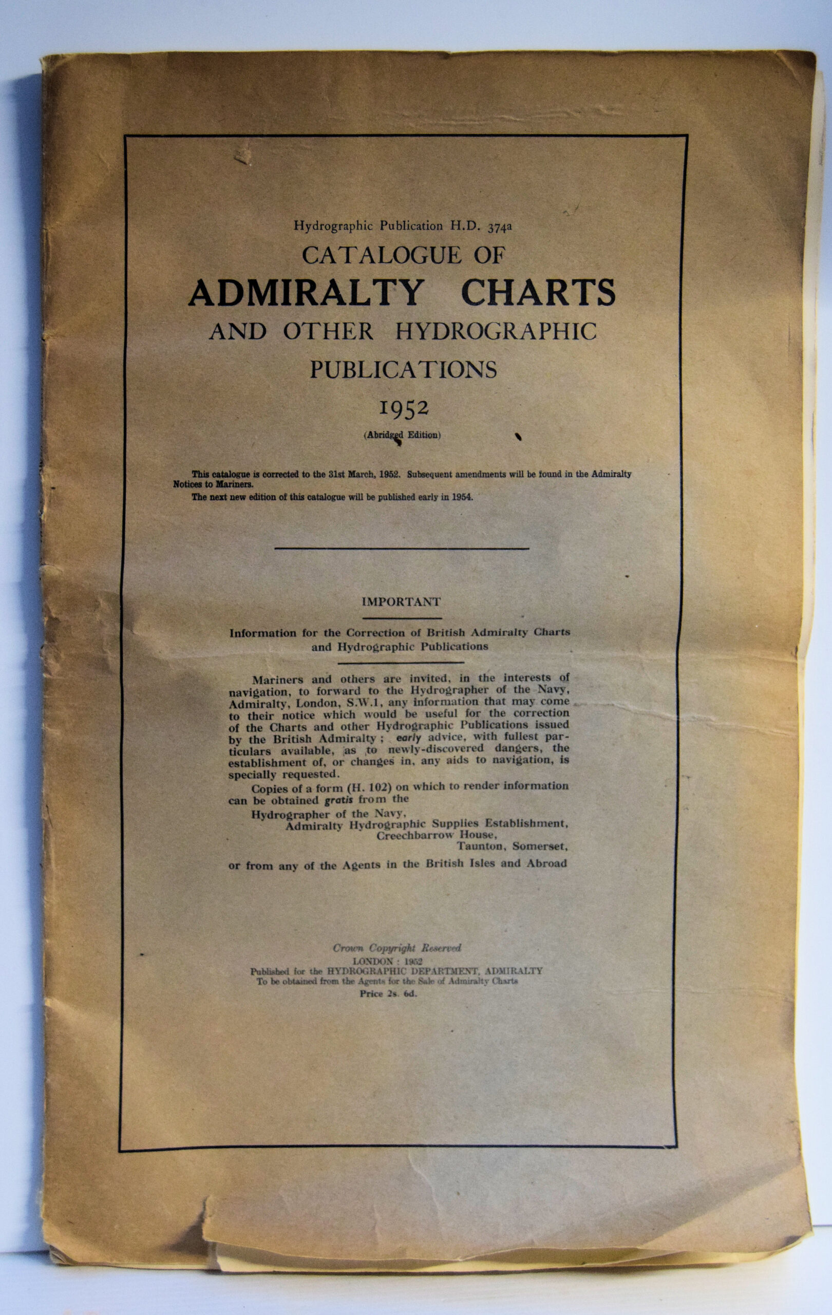 CATALOGUE OF ADMIRALTY CHARTS AND OTHER HYDROGRAPHIC PUBLICATIONS.